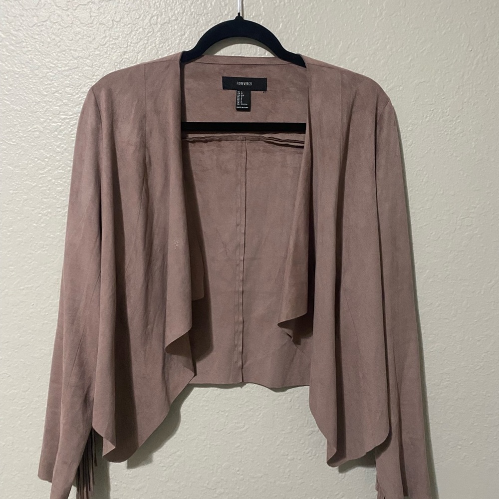 Mauve Suede Jacket with Fringe Detail